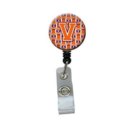 CAROLINES TREASURES Letter V Football Orange, White and Regalia Retractable Badge Reel CJ1072-VBR